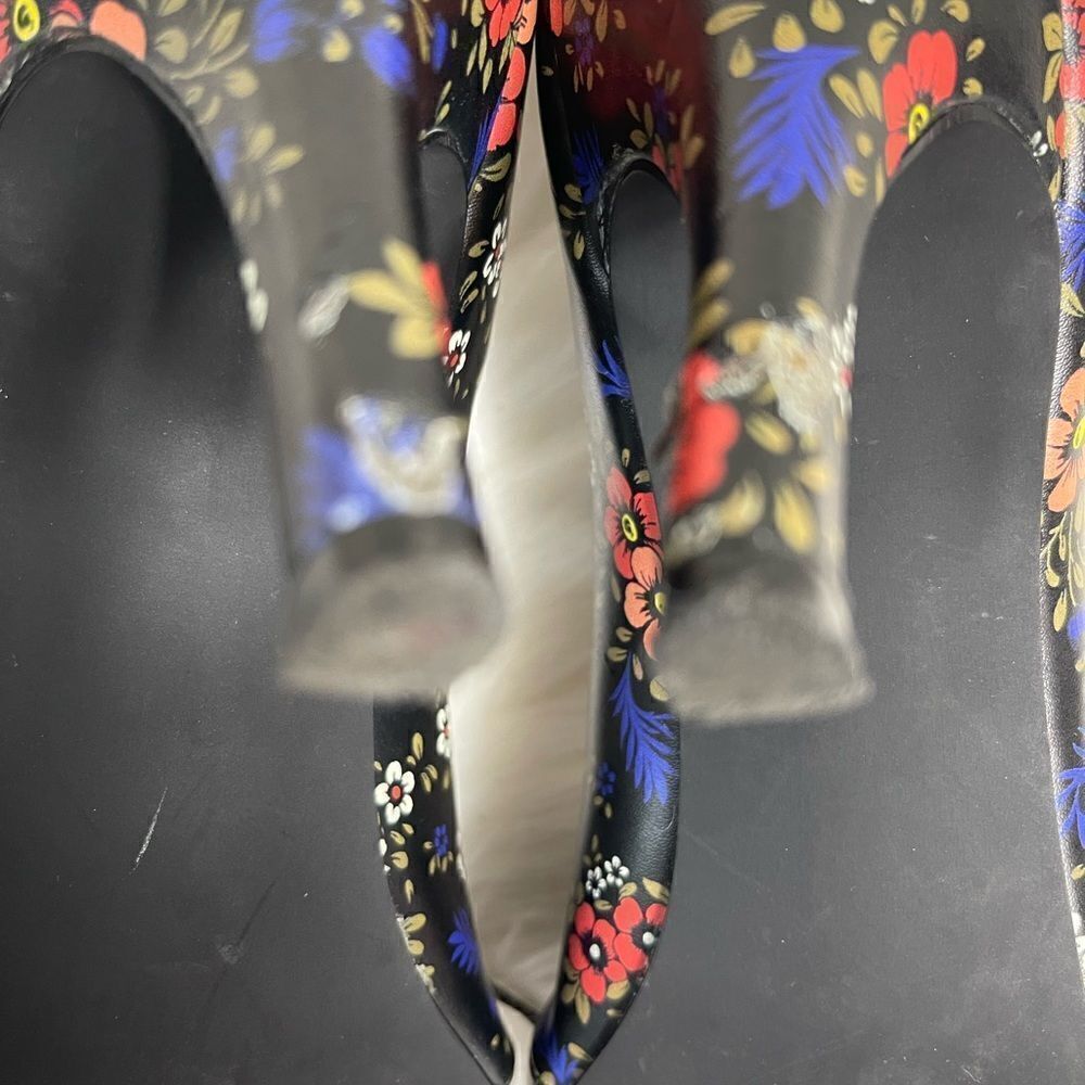 Nine West black multi color floral prints lace up sandals black tassels SZ12 - Picture 10 of 13